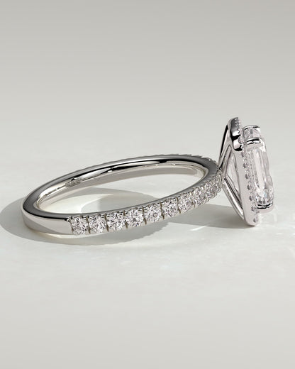 Analyce - Emerald Claw Solitaire with Halo and Pave Band Engagement Ring - White Gold