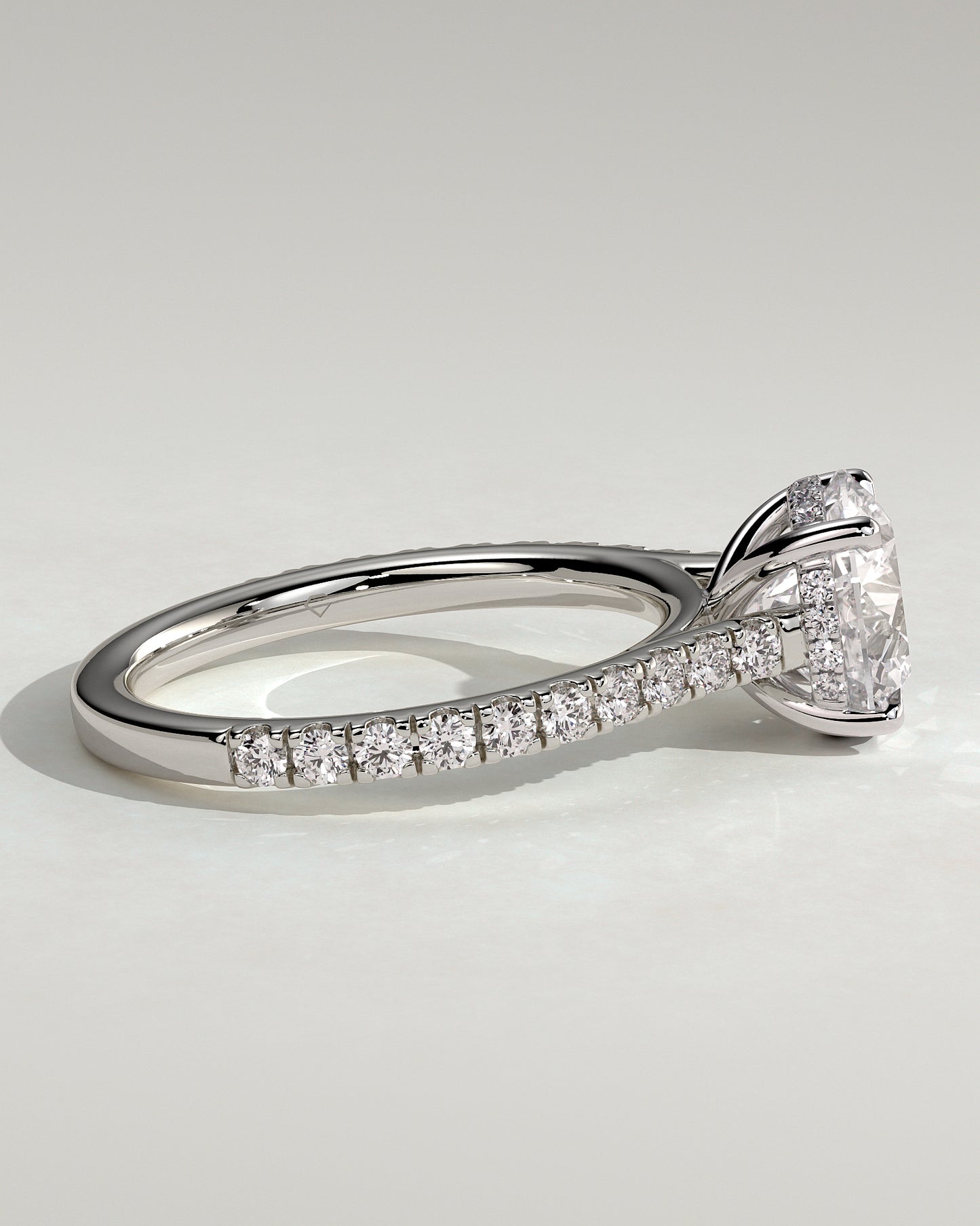 Ashlea - Round Claw Solitaire with Hidden Halo, Pave Band and Cathedral High Setting Engagement Ring - Platinum - White Gold / Platinum 2ct