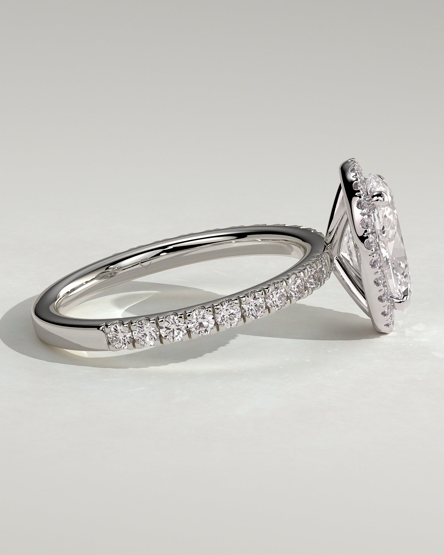 Aurora - Oval Claw Solitaire with Halo and Pave Band Engagement Ring - Platinum - White Gold / Platinum 2ct