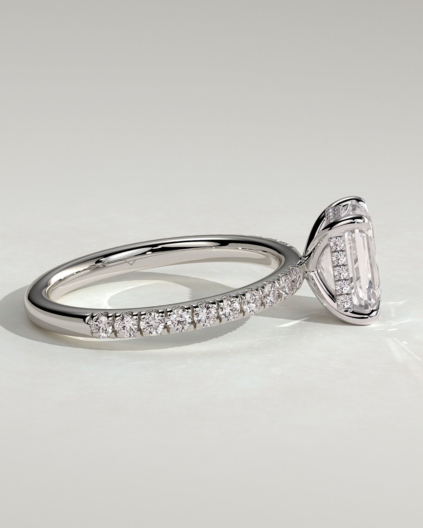 Gwyneth - Emerald Claw Solitaire with Hidden Halo and Pave Band Engagement Ring - Platinum - White Gold / Platinum 2ct