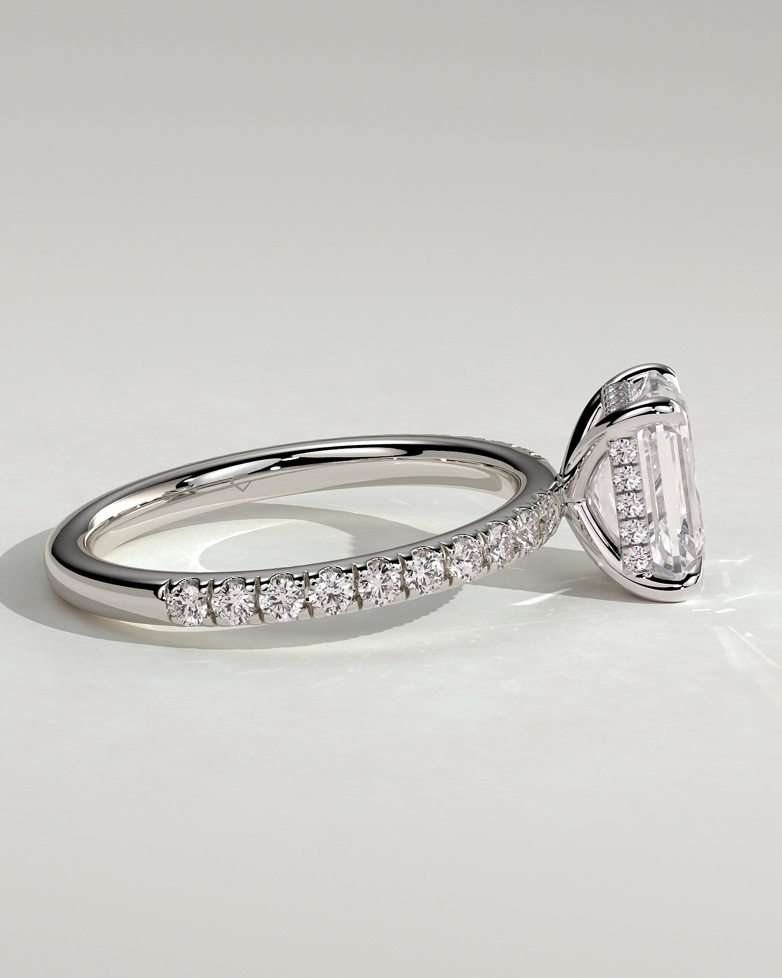 Gwyneth - Emerald Claw Solitaire with Hidden Halo and Pave Band Engagement Ring - Platinum - White Gold / Platinum 2ct