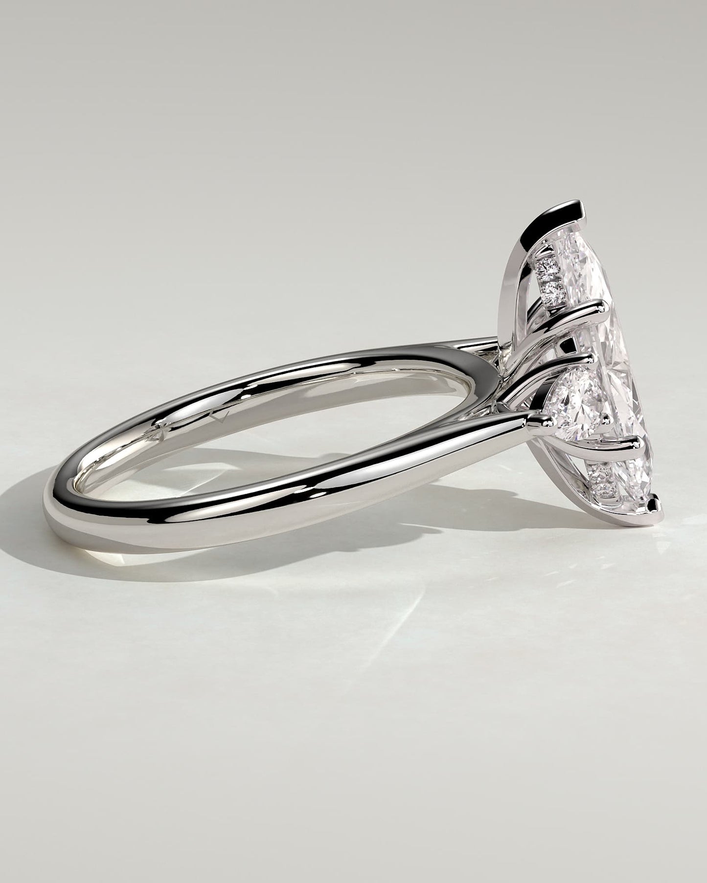 Hannah - Marquise Claw Trilogy with Pear Side Stones and Hidden Halo Engagement Ring - White Gold