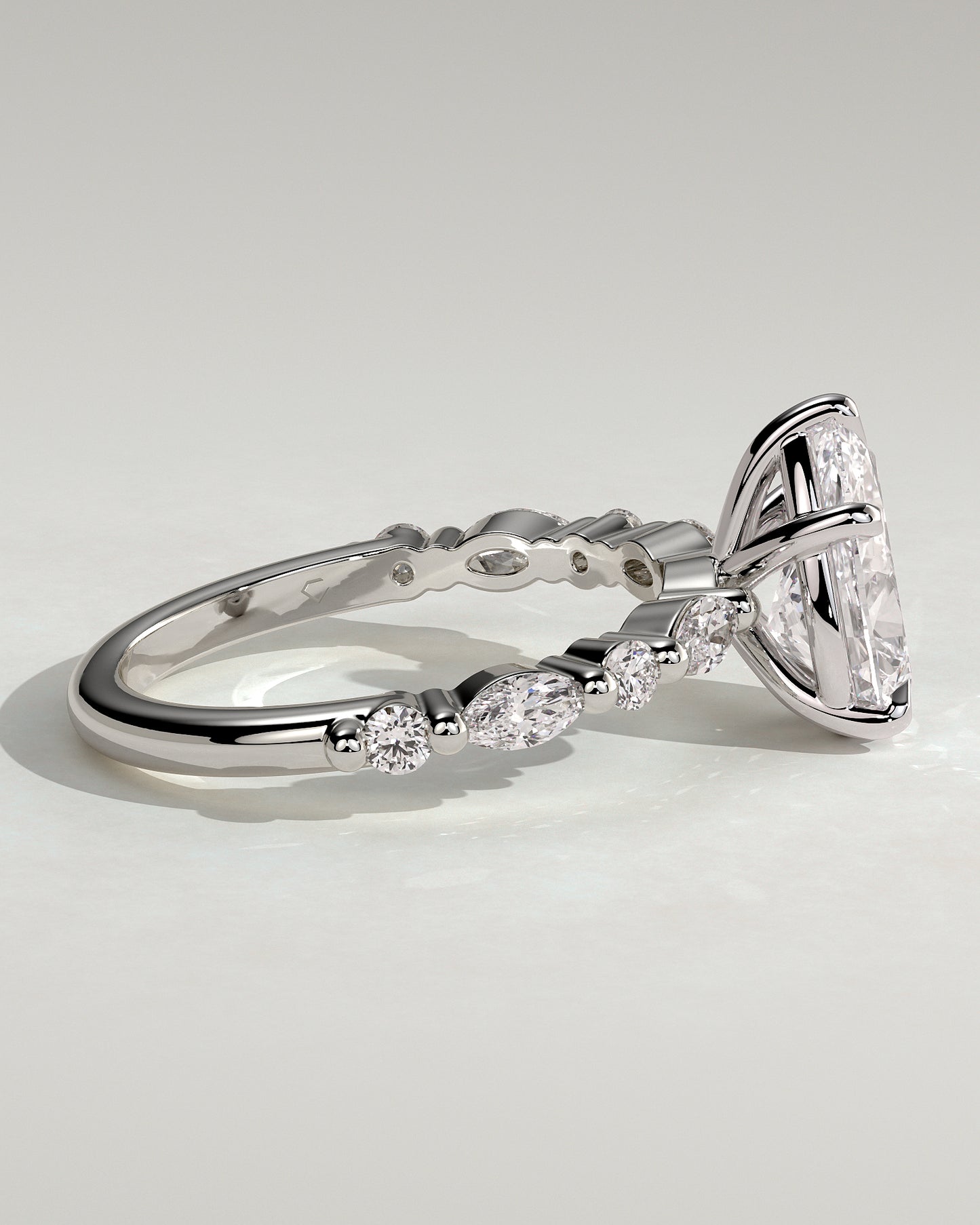 Jacinta - Pear Claw Solitaire with Marquise and Round Accent Stones Engagement Ring - Platinum - White Gold / Platinum 2ct