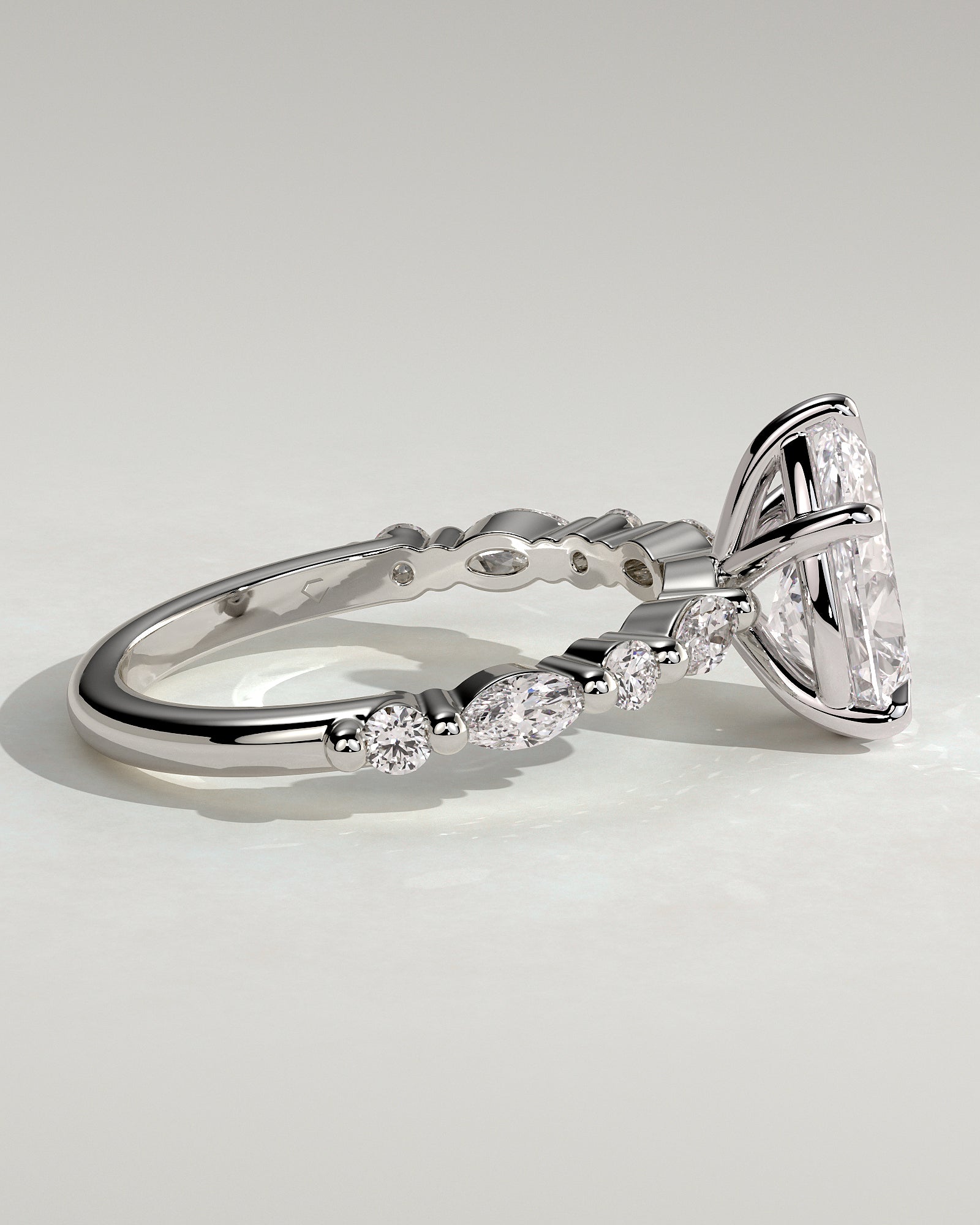 Jacinta - Pear Claw Solitaire with Marquise and Round Accent Stones Engagement Ring - Platinum - White Gold / Platinum 2ct