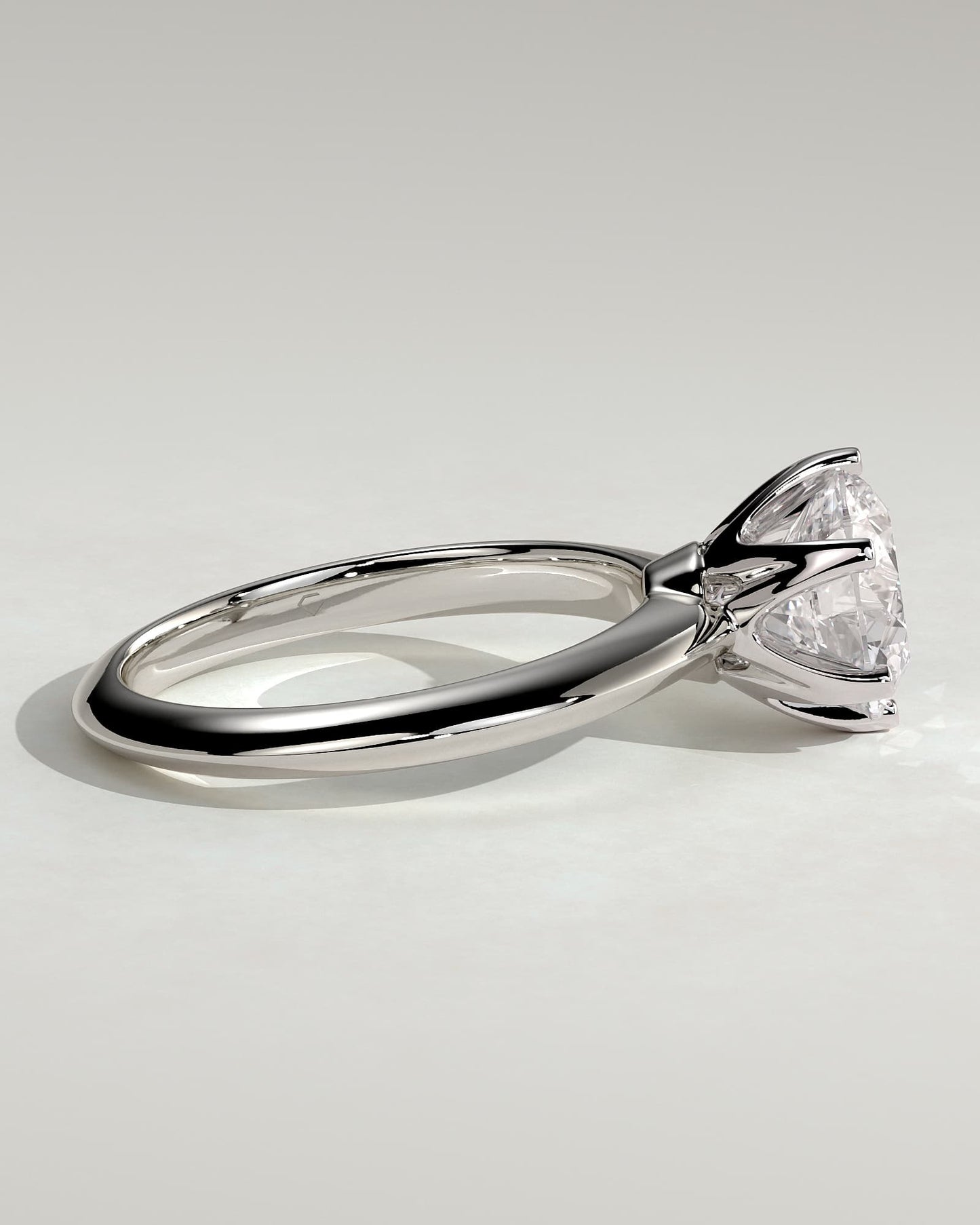 Caroline - Round Claw Solitaire with Knife Edge Band Engagement Ring - White Gold