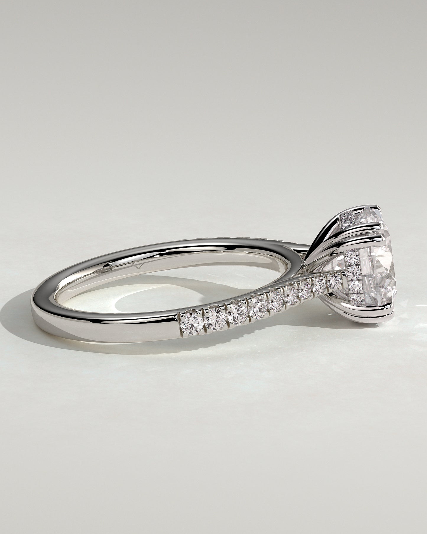 Amelia - Round Double Claw Solitaire with Hidden Halo, Tapered Pave Band and Cathedral High Setting Engagement Ring - Platinum - White Gold / Platinum 2ct