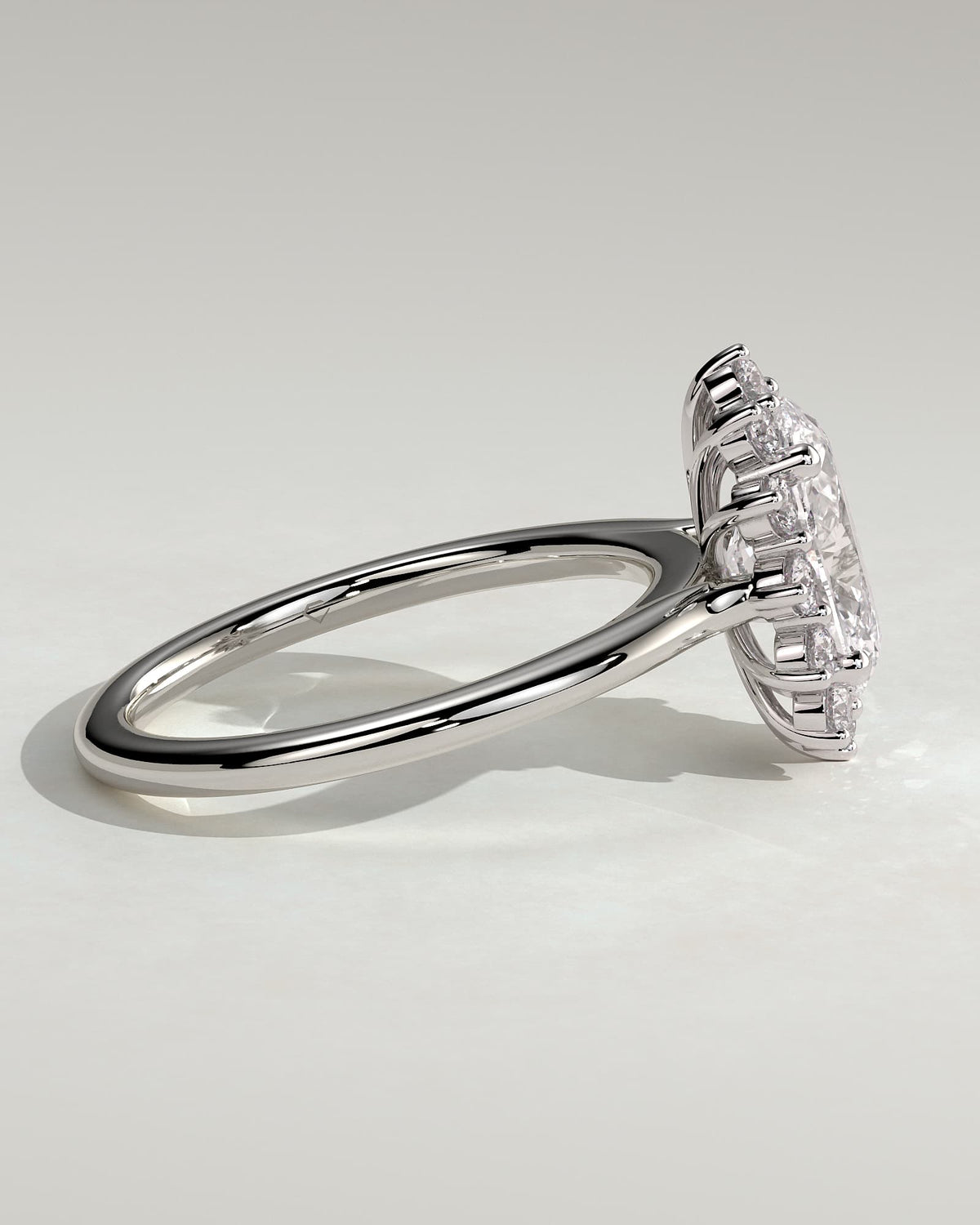 Arielle - Oval Claw Solitaire with Sunburst Halo and Cathedral High Setting Engagement Ring - White Gold - white gold - Lara Jewels