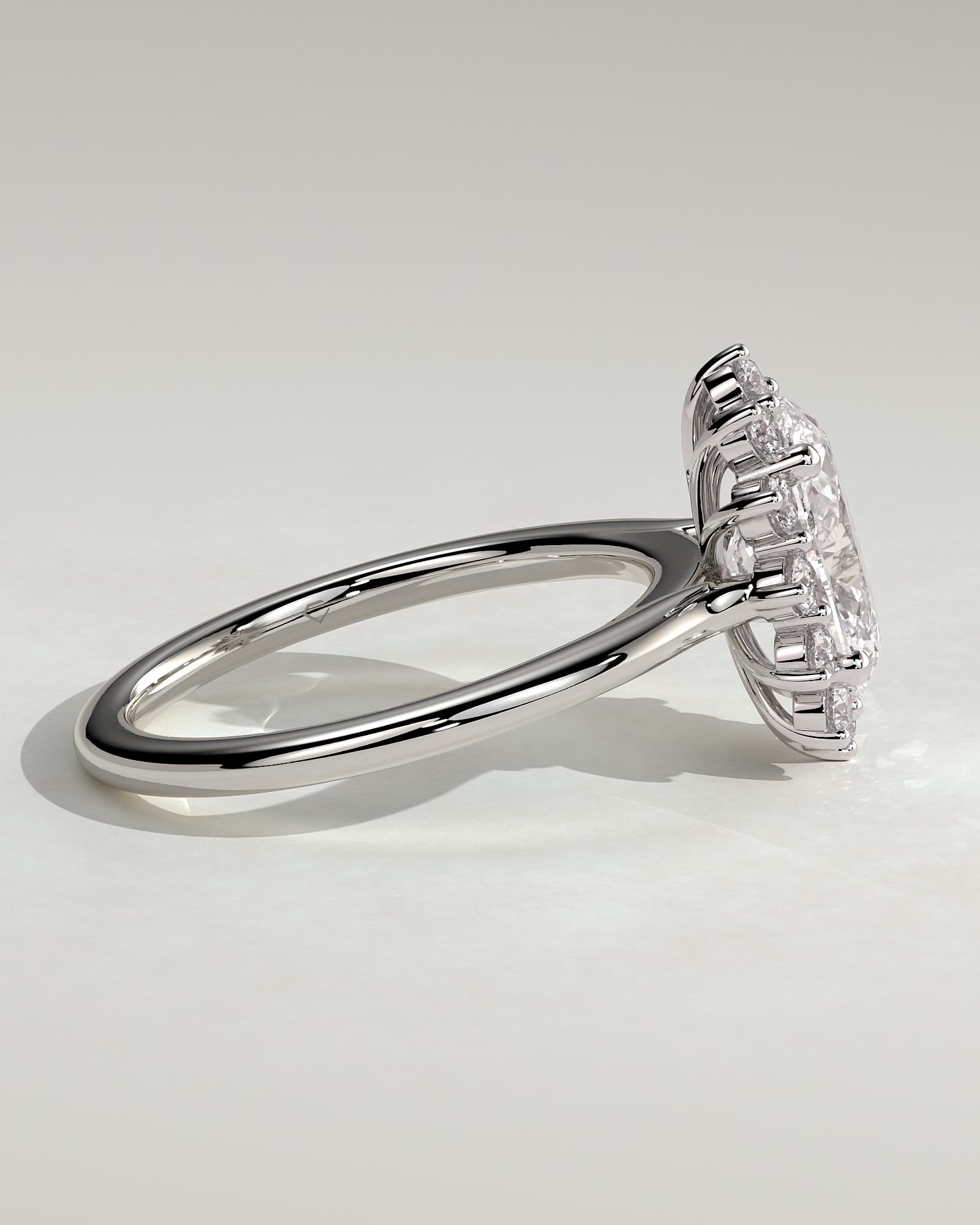 Arielle - Oval Claw Solitaire with Sunburst Halo and Cathedral High Setting Engagement Ring - White Gold - white gold - Lara Jewels