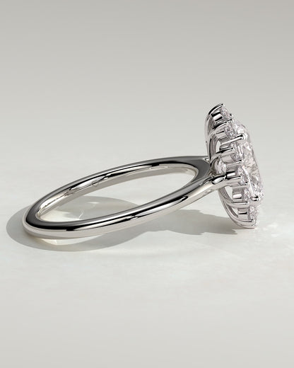 Arielle - Oval Claw Solitaire with Sunburst Halo and Cathedral High Setting Engagement Ring - White Gold - white gold - Lara Jewels