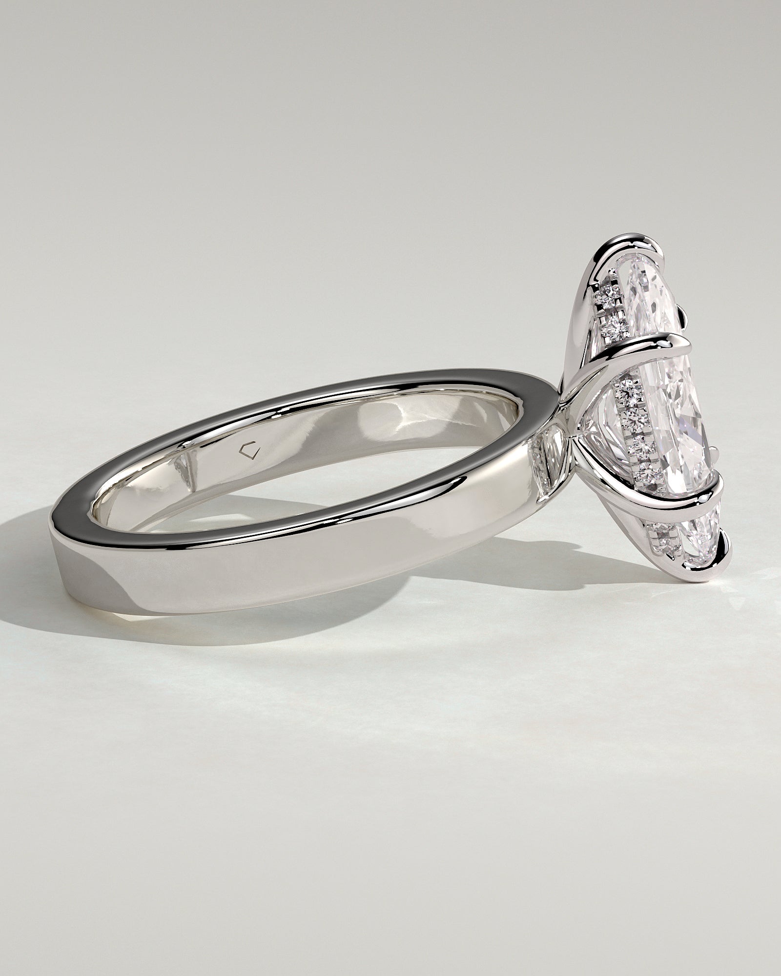 Aisha - Marquise Claw Solitaire with Flat Cigar Band and Hidden Halo Engagement Ring - Platinum - White Gold / Platinum 2ct
