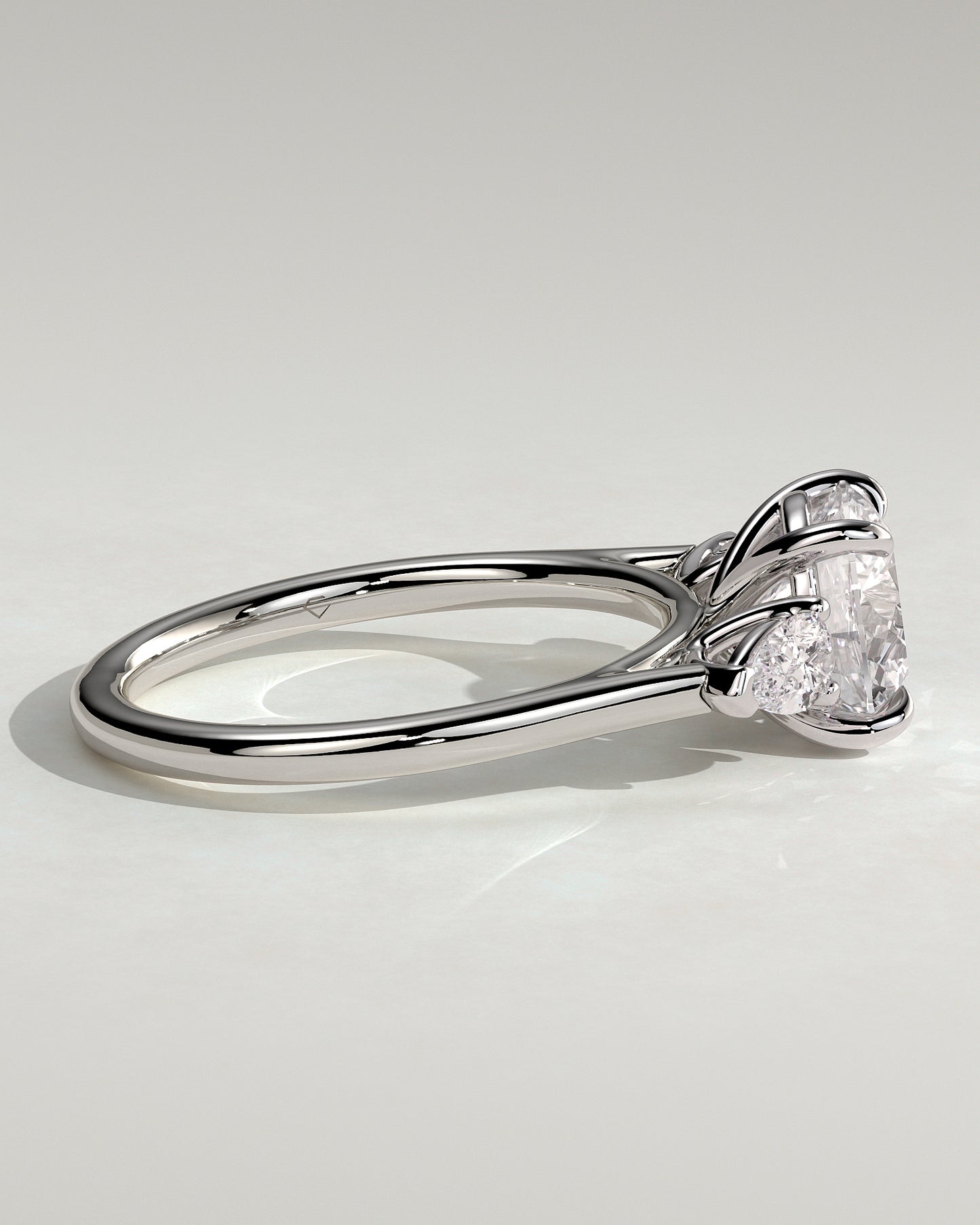 Arya - Round Claw Trilogy with Pear Side Stones and Cathedral Setting Engagement Ring - Platinum - White Gold / Platinum 2ct
