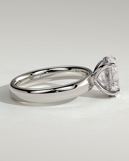 Bronte - Oval Claw Solitaire with Cigar Band and Hidden Halo Engagement Ring - White Gold