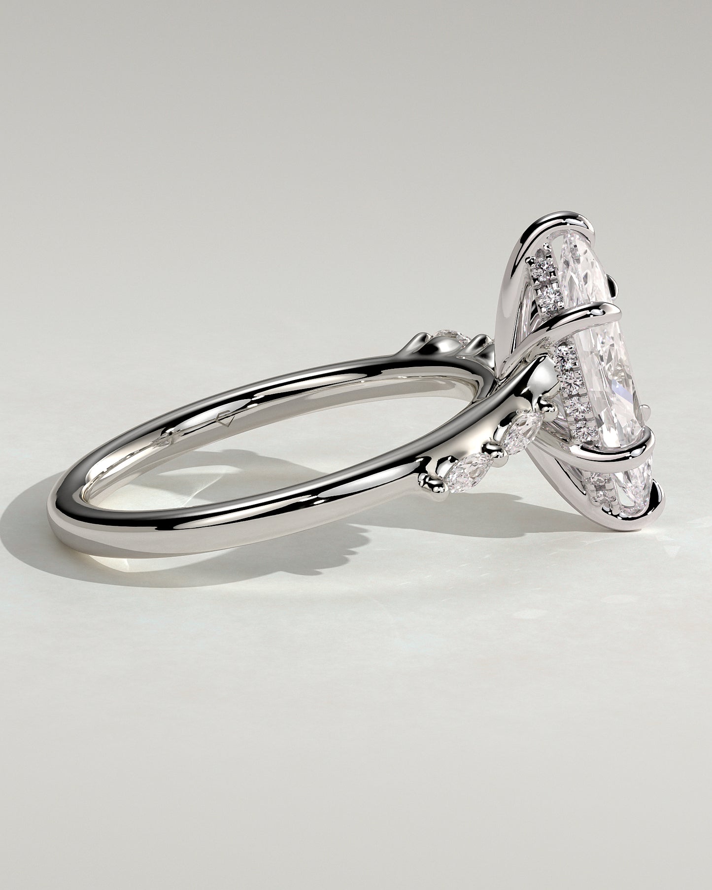 Elsie - Marquise Claw Solitaire with Hidden Halo, Opposing Marquise Accents and Cathedral High Setting Engagement Ring - Platinum - White Gold / Platinum 2ct