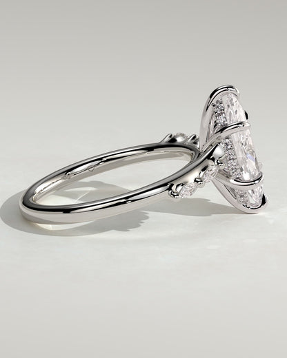 Elsie - Marquise Claw Solitaire with Hidden Halo, Opposing Marquise Accents and Cathedral High Setting Engagement Ring - Platinum