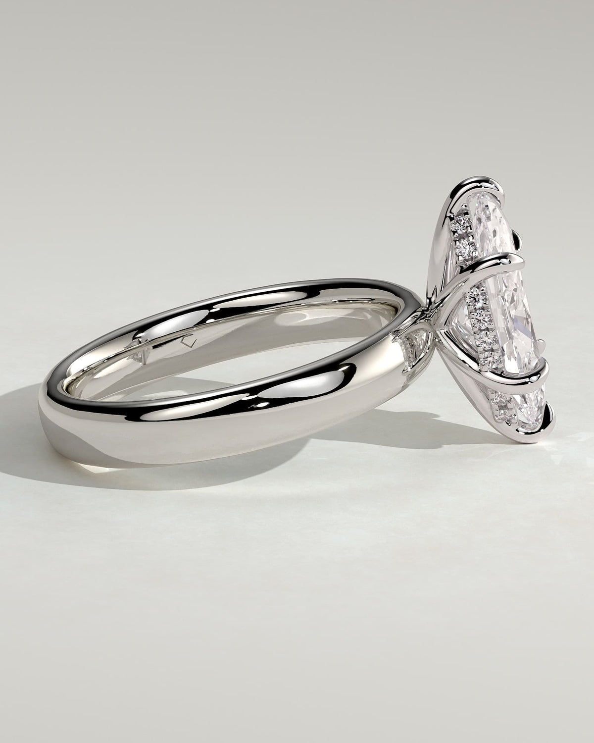 Gigi - Marquise Claw Solitaire with Cigar Band and Hidden Halo Engagement Ring - White Gold