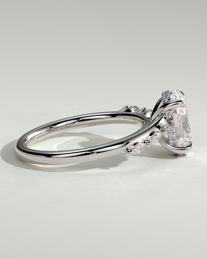 Jamie - Oval Claw Solitaire with Hidden Halo, Opposing Marquise Accents and Cathedral High Setting Engagement Ring - White Gold