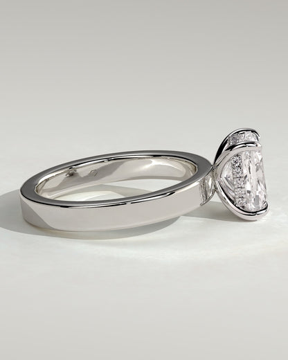 Kai - Elongated Cushion Claw Solitaire with Flat Cigar Band and Hidden Halo Engagement Ring - White Gold