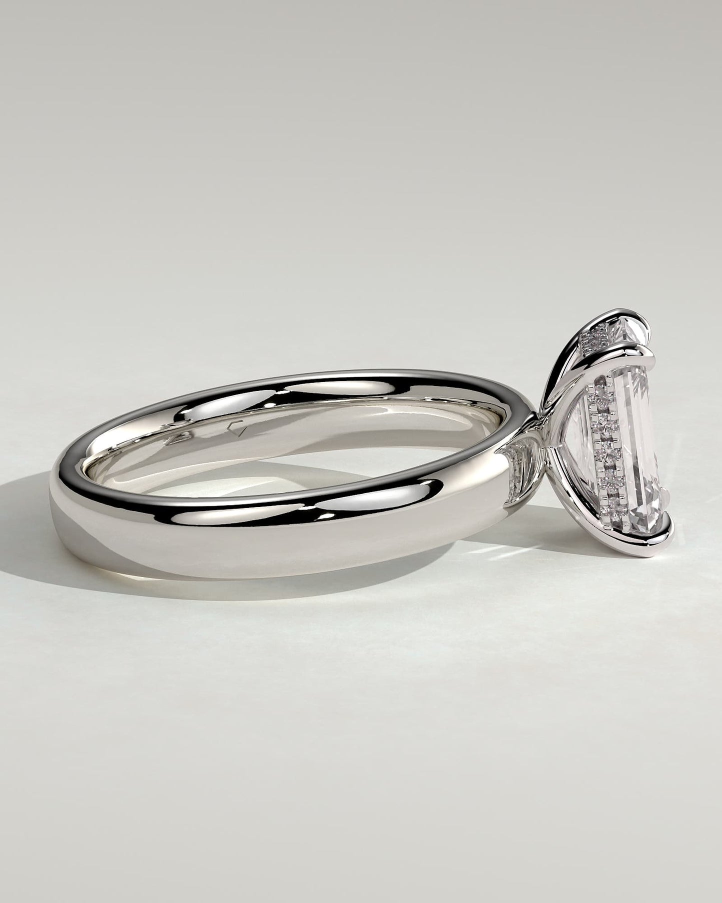 Kate - Emerald Claw Solitaire with Cigar Band and Hidden Halo Engagement Ring - Platinum