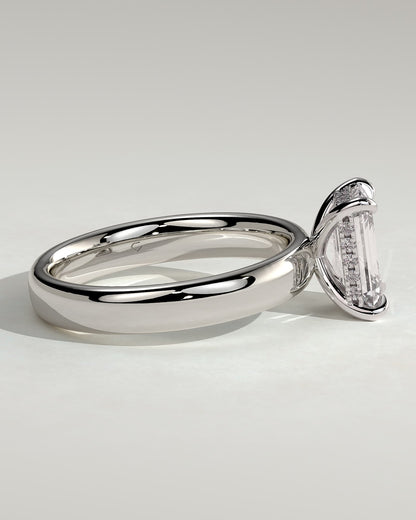 Kate - Emerald Claw Solitaire with Cigar Band and Hidden Halo Engagement Ring - Platinum