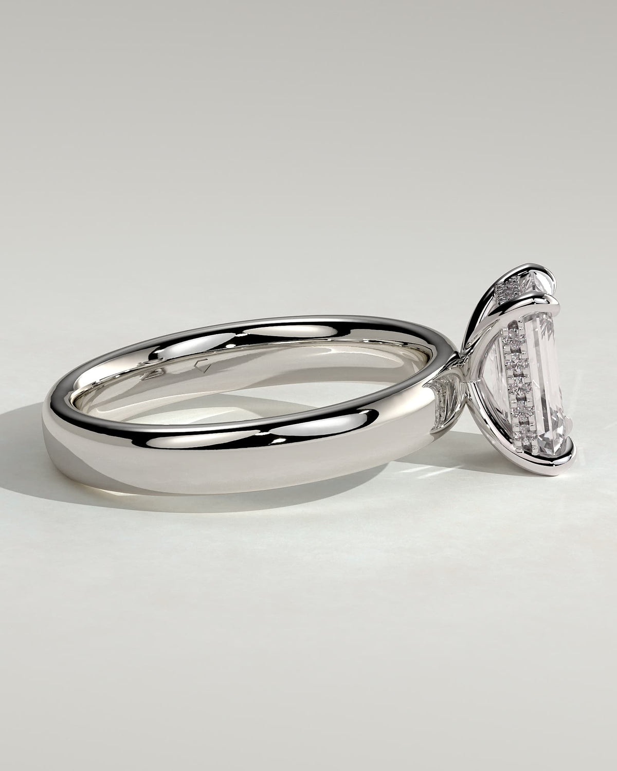Kate - Emerald Claw Solitaire with Cigar Band and Hidden Halo Engagement Ring - White Gold