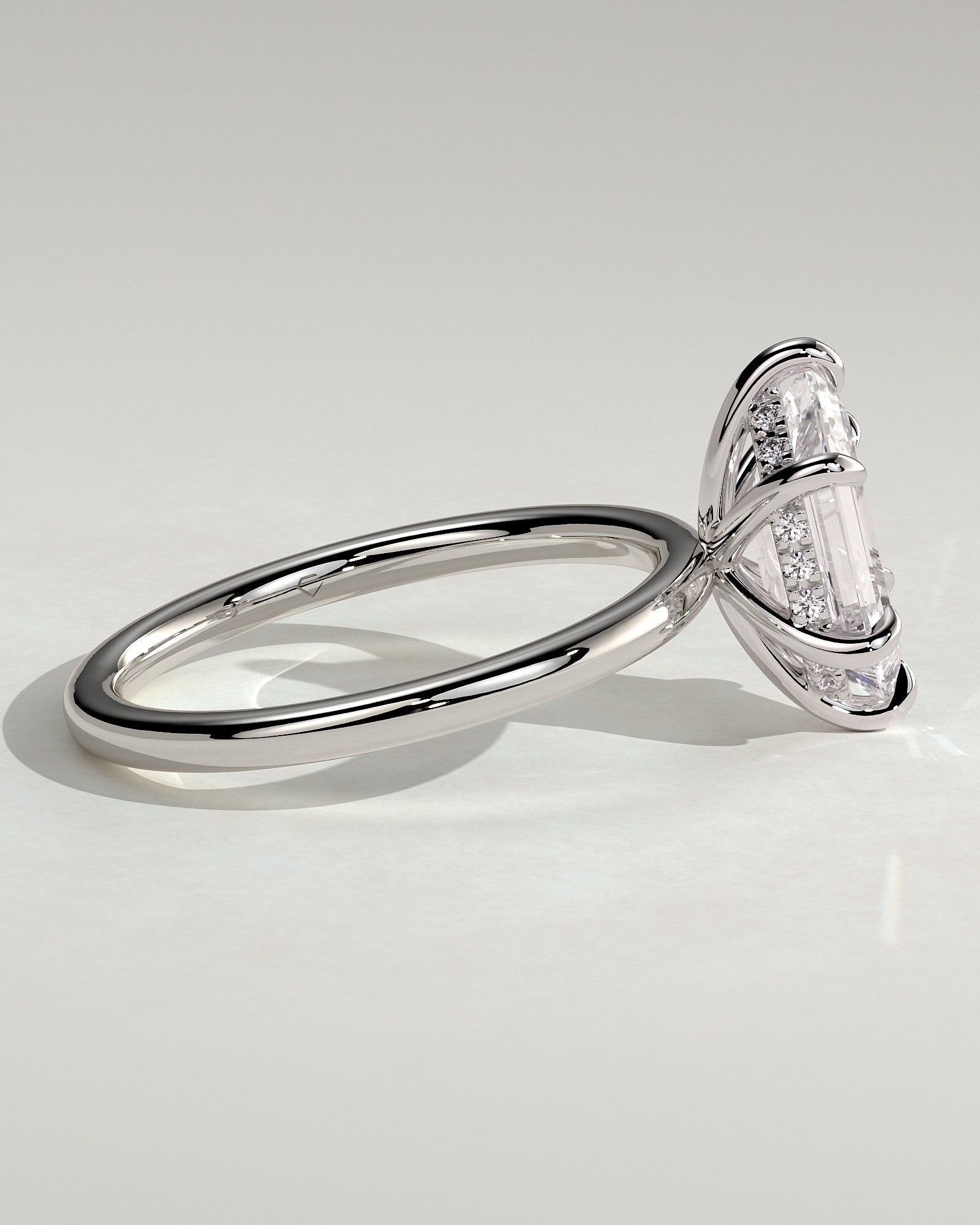 Delta - Elongated Hexagon Claw Solitaire with Hidden Halo Engagement Ring - Platinum - White Gold / Platinum 2ct