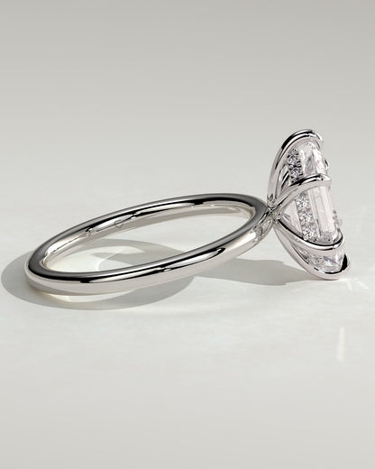 Delta - Elongated Hexagon Claw Solitaire with Hidden Halo Engagement Ring - Platinum
