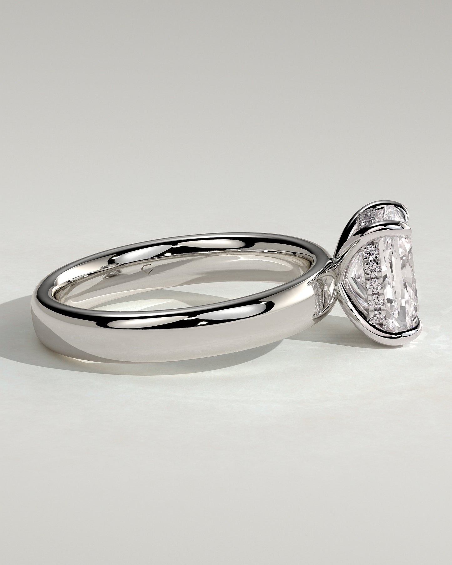 Cora - Elongated Cushion Claw Solitaire with Cigar Band and Hidden Halo Engagement Ring - Platinum - White Gold / Platinum 2ct