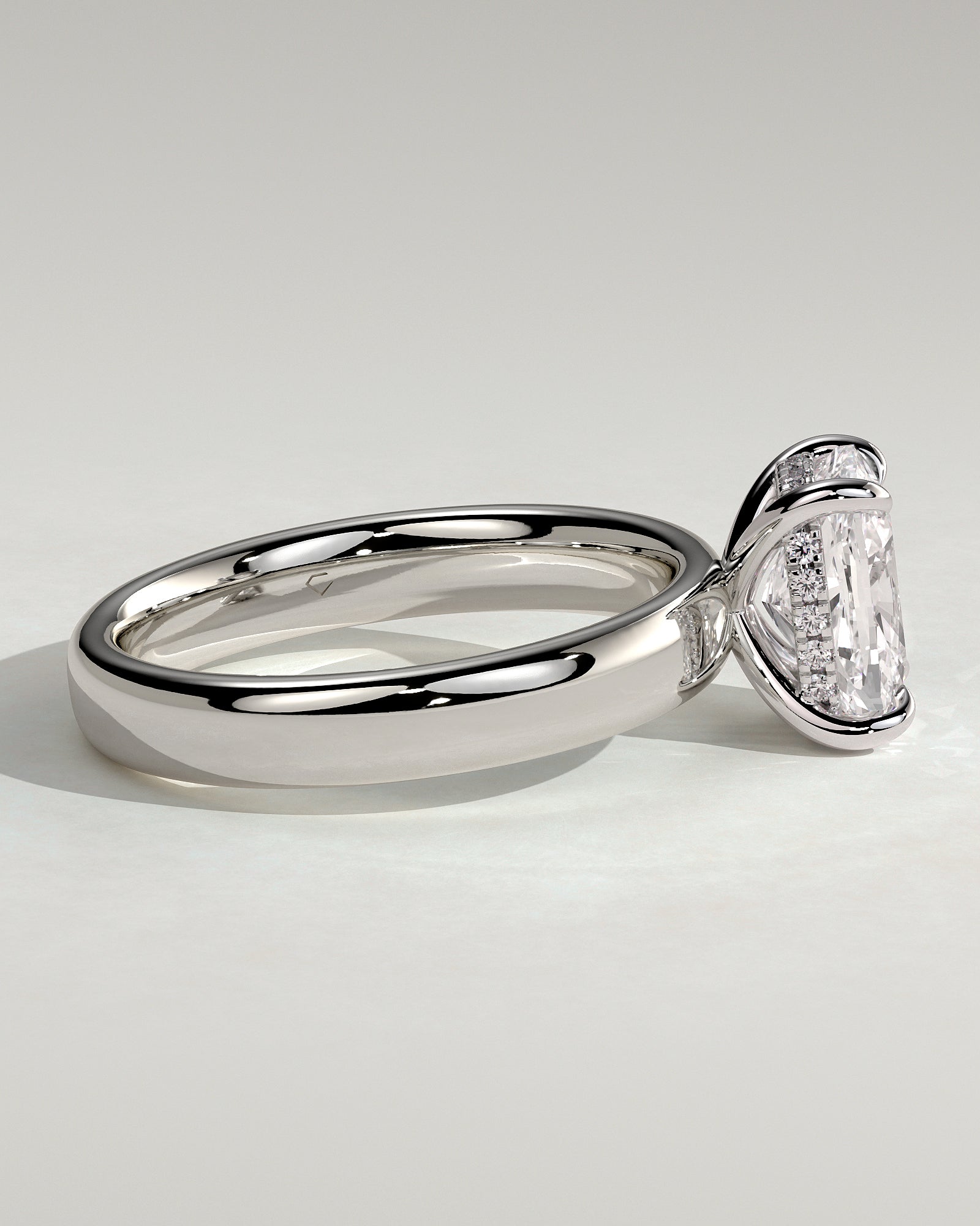 Cora - Elongated Cushion Claw Solitaire with Cigar Band and Hidden Halo Engagement Ring - Platinum - White Gold / Platinum 2ct