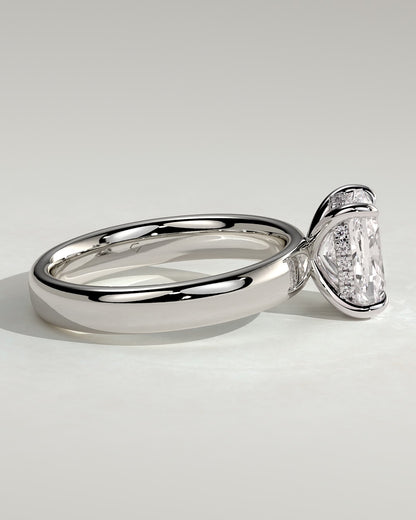 Cora - Elongated Cushion Claw Solitaire with Cigar Band and Hidden Halo Engagement Ring - Platinum