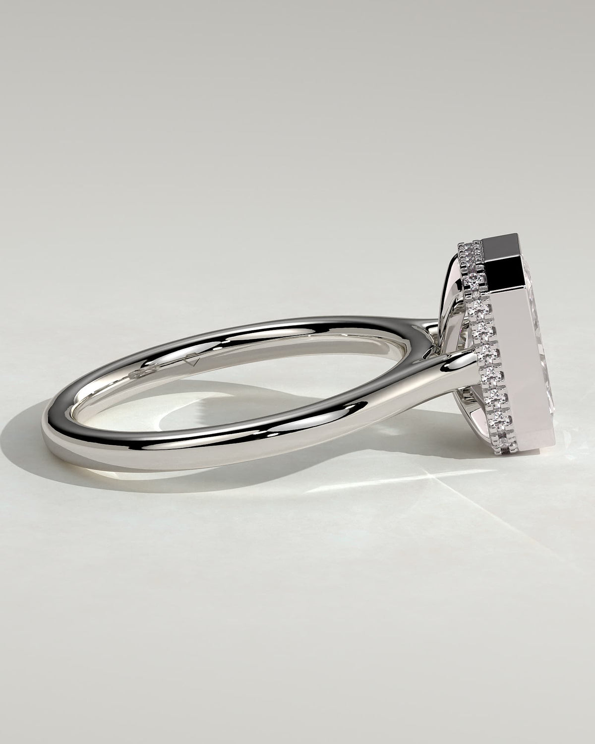 Bennie - Radiant Bezel Solitaire with Hidden Halo and Cathedral High Setting Engagement Ring - White Gold