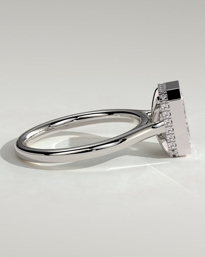 Bennie - Radiant Bezel Solitaire with Hidden Halo and Cathedral High Setting Engagement Ring - White Gold