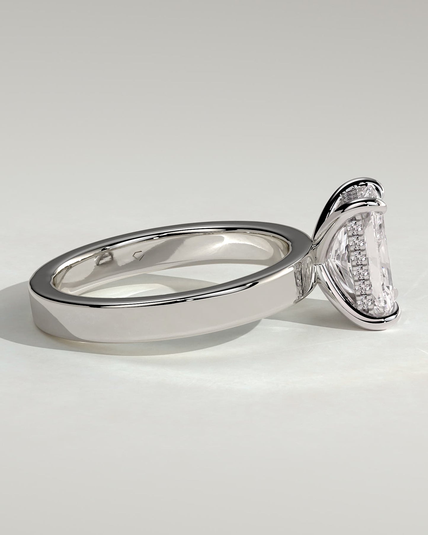 Aida - Radiant Claw Solitaire with Flat Cigar Band and Hidden Halo Engagement Ring - White Gold - white gold - Lara Jewels
