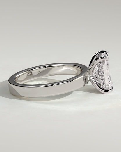 Aida - Radiant Claw Solitaire with Flat Cigar Band and Hidden Halo Engagement Ring - White Gold - white gold - Lara Jewels
