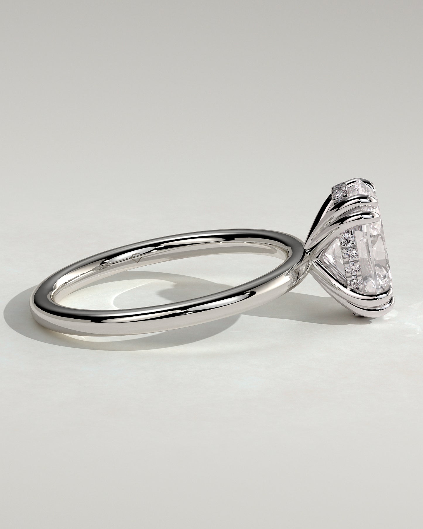 Avery - Oval Double Claw Solitaire with Hidden Halo Engagement Ring - Platinum - White Gold / Platinum 2ct