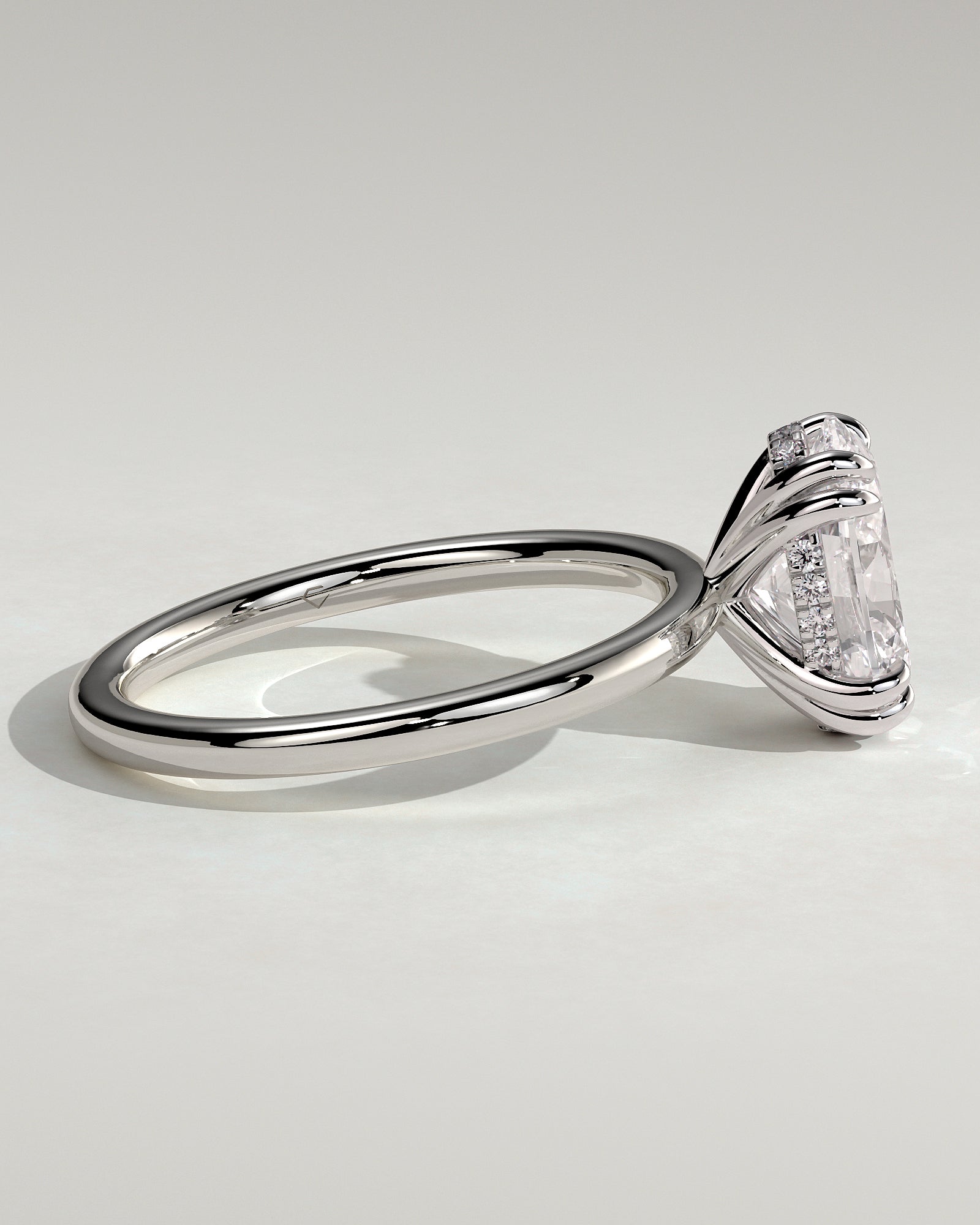 Avery - Oval Double Claw Solitaire with Hidden Halo Engagement Ring - Platinum - White Gold / Platinum 2ct