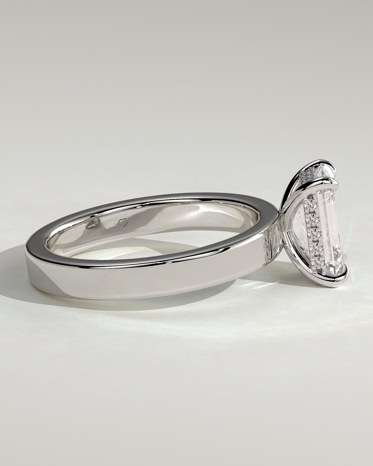 Carmella - Emerald Claw Solitaire with Flat Cigar Band and Hidden Halo Engagement Ring - White Gold