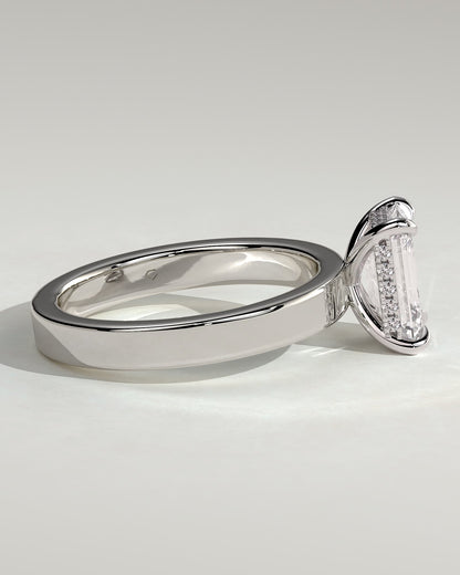 Carmella - Emerald Claw Solitaire with Flat Cigar Band and Hidden Halo Engagement Ring - White Gold