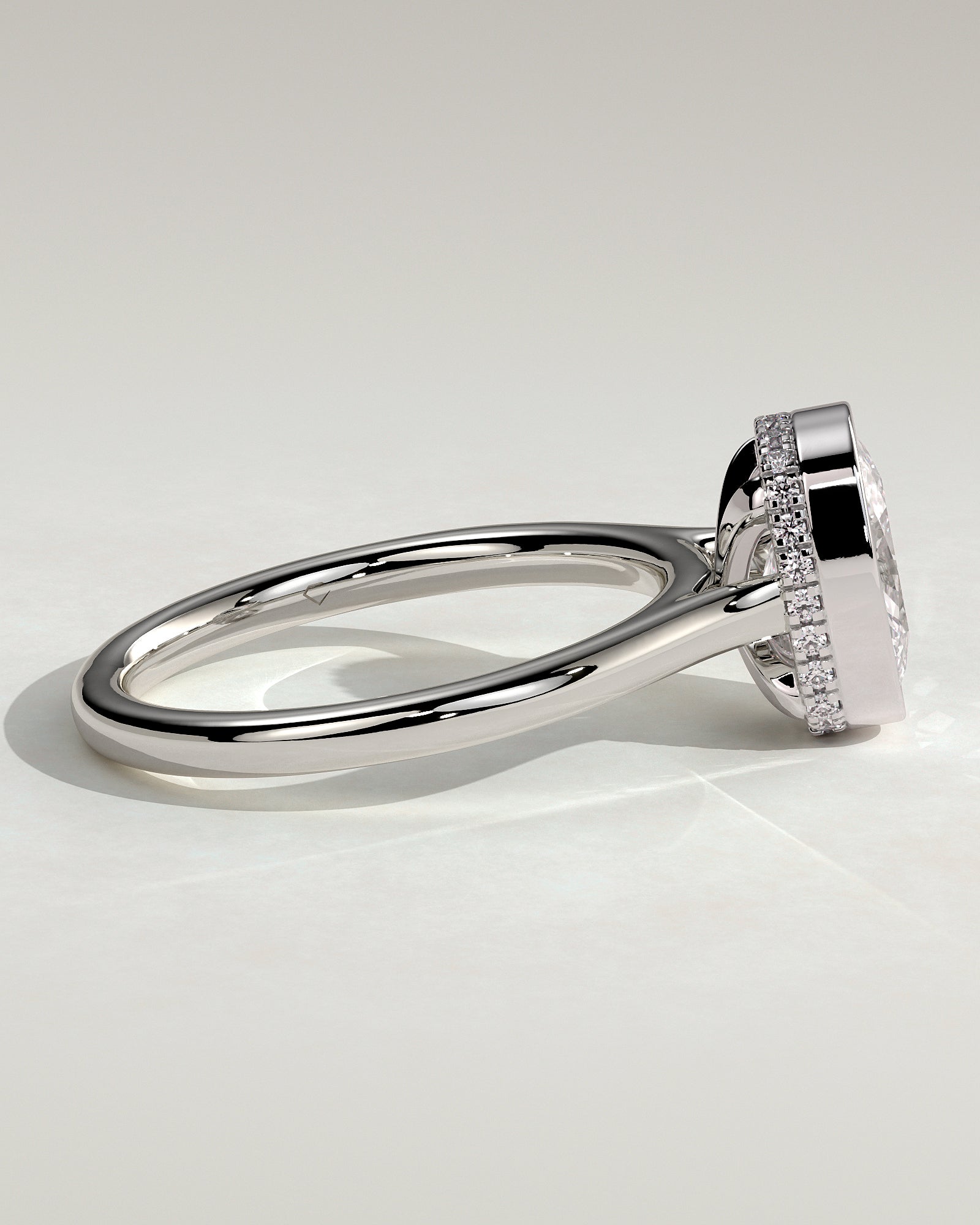 Everleigh - Elongated Cushion Bezel Solitaire with Hidden Halo and Cathedral High Setting Engagement Ring - Platinum - White Gold / Platinum 2ct