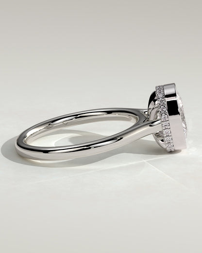 Everleigh - Elongated Cushion Bezel Solitaire with Hidden Halo and Cathedral High Setting Engagement Ring - White Gold