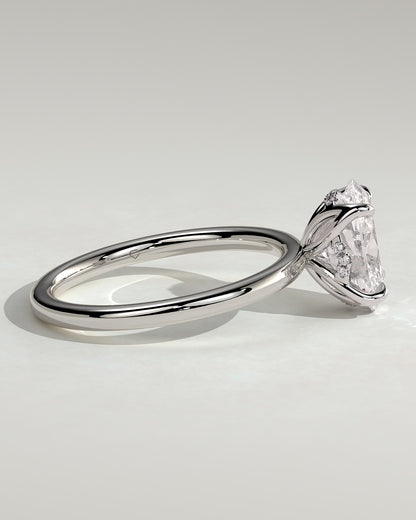 Ivy - Oval Claw Solitaire with Petal Gallery and Accented Tiara Detail Engagement Ring - Platinum