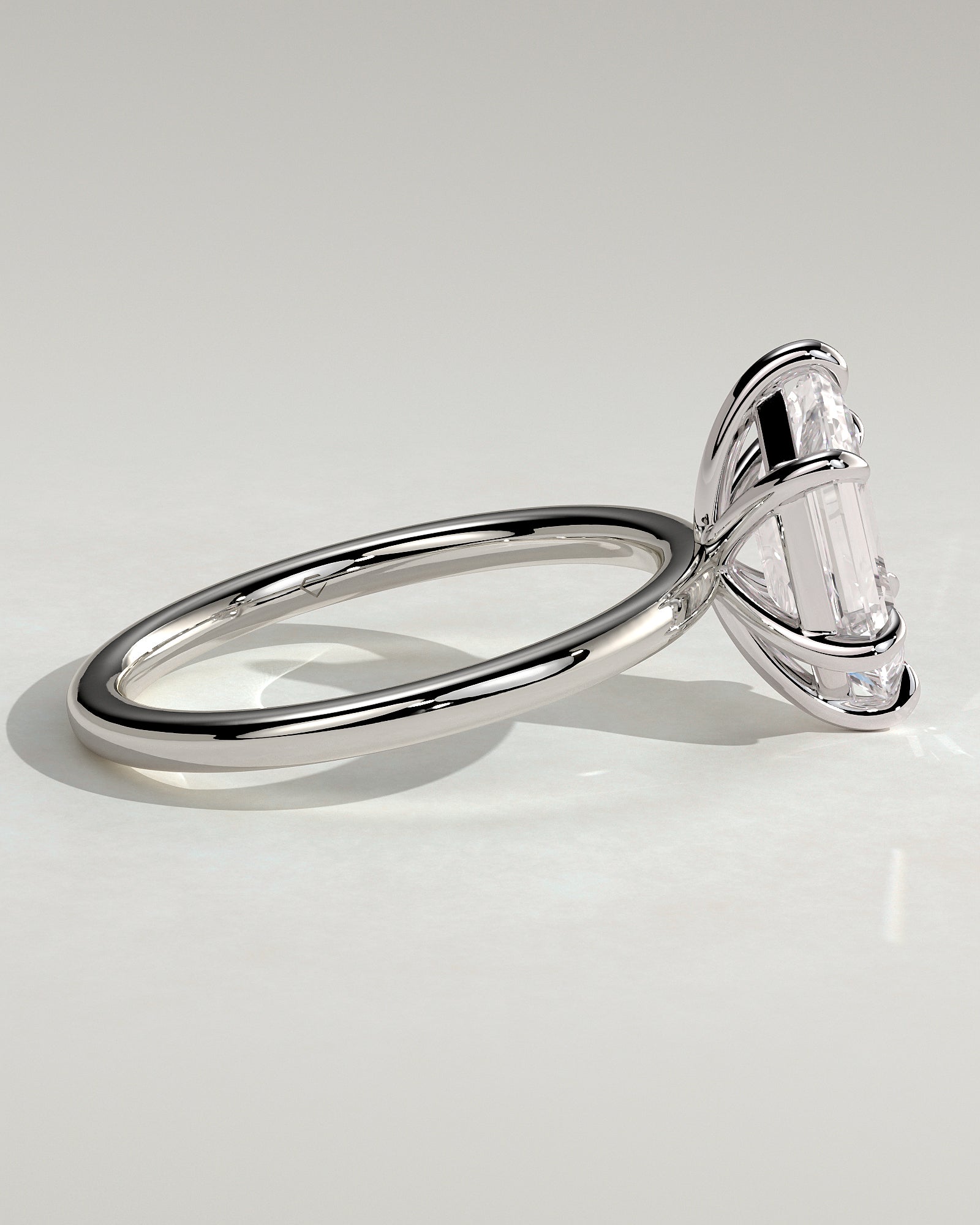 Cynthia - Classic Elongated Hexagon Claw Solitaire Engagement Ring - Platinum - White Gold / Platinum 2ct