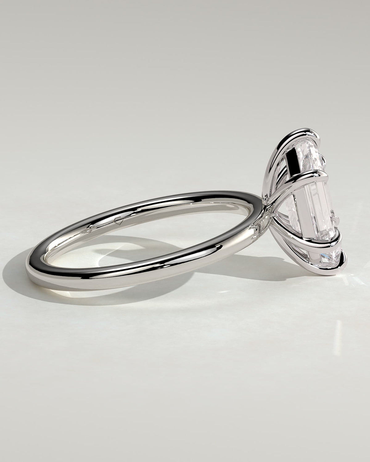Cynthia - Classic Elongated Hexagon Claw Solitaire Engagement Ring - White Gold