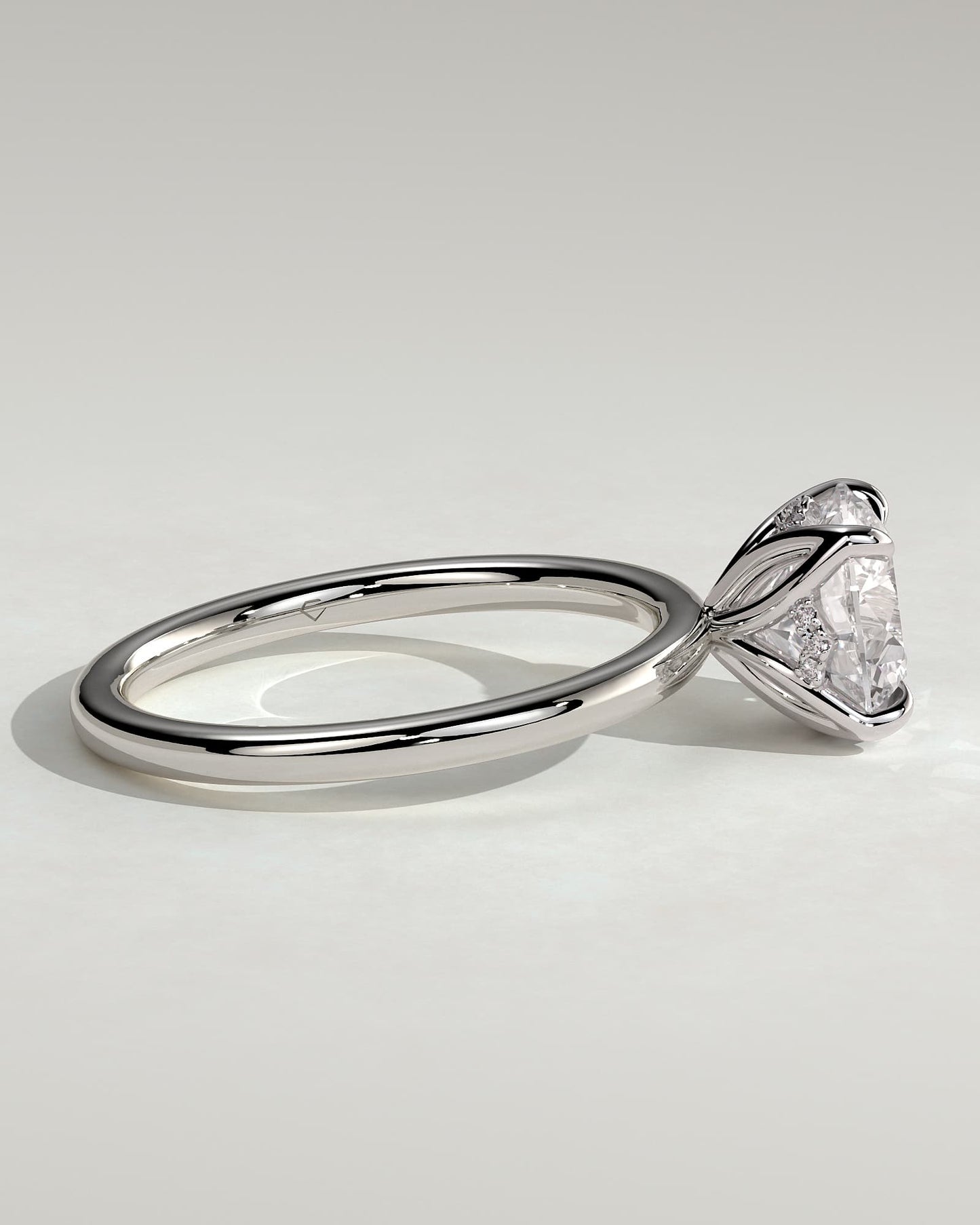 Dahlia - Round Claw Solitaire with Petal Gallery and Accented Tiara Detail Engagement Ring - Platinum