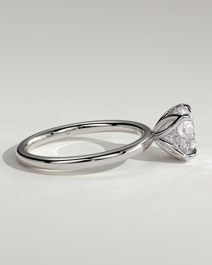 Dahlia - Round Claw Solitaire with Petal Gallery and Accented Tiara Detail Engagement Ring - Platinum