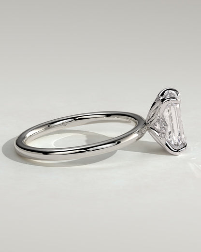 Freesia - Emerald Claw Solitaire with Petal Gallery and Accented Tiara Detail Engagement Ring - Platinum