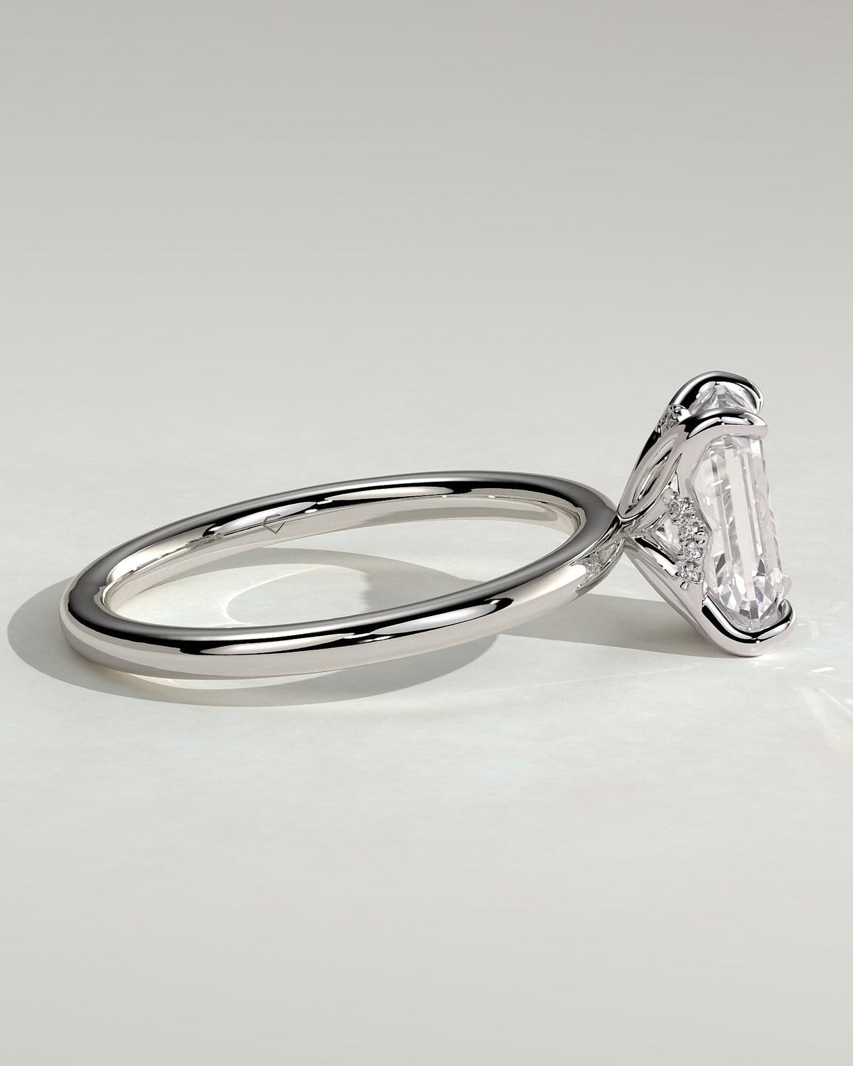 Freesia - Emerald Claw Solitaire with Petal Gallery and Accented Tiara Detail Engagement Ring - White Gold