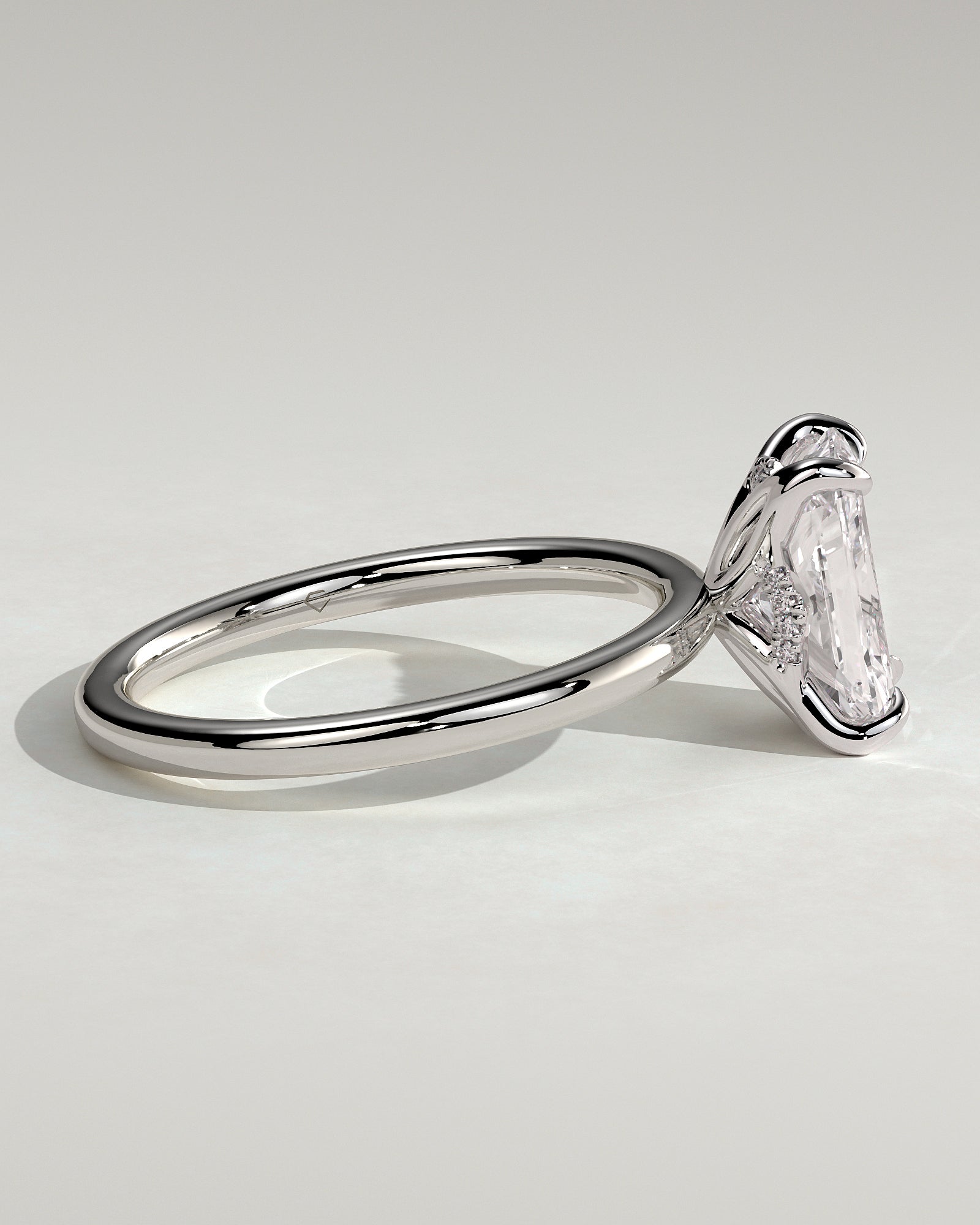 Aster - Radiant Claw Solitaire with Petal Gallery and Accented Tiara Detail Engagement Ring - Platinum - White Gold / Platinum 2ct