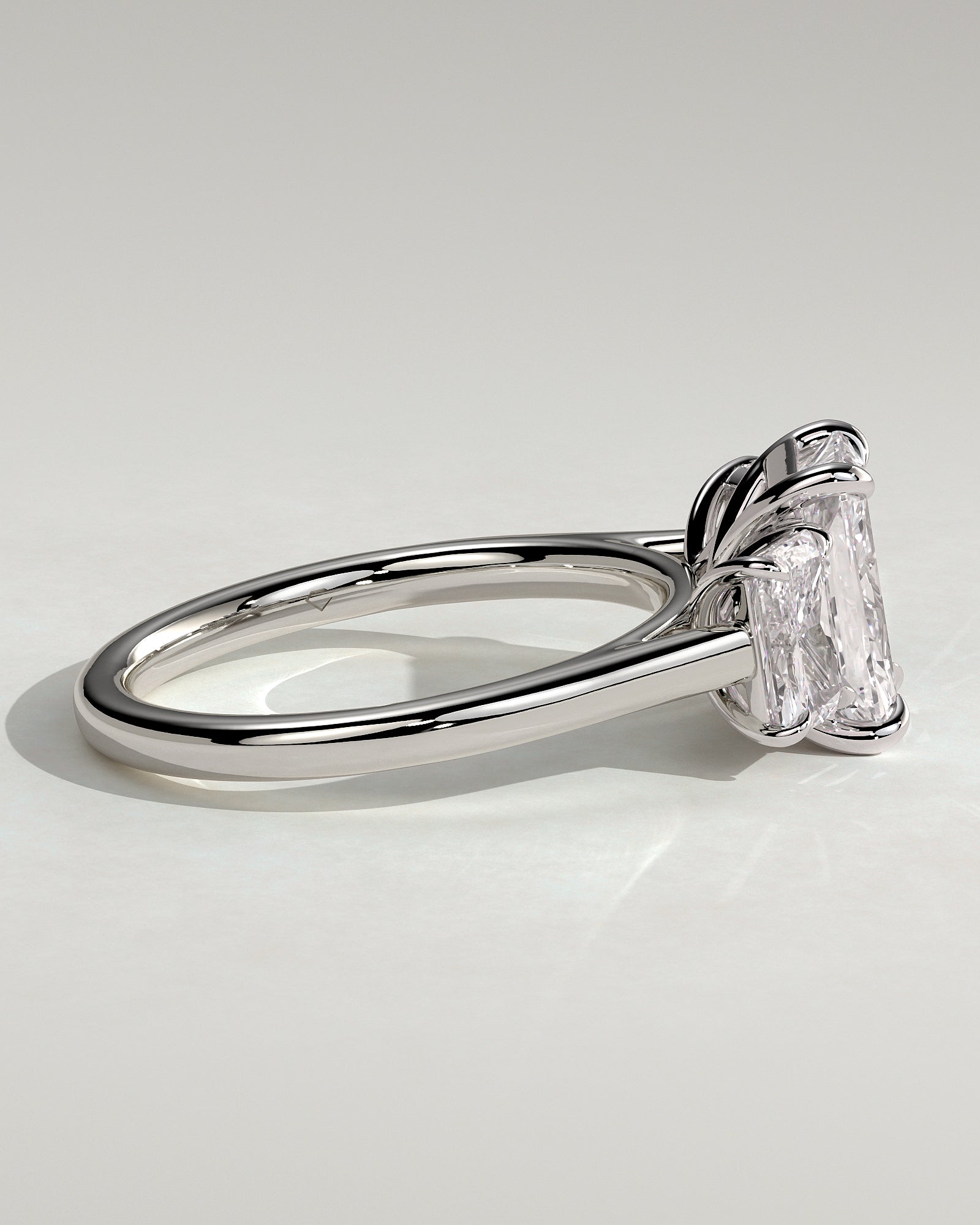 Ayla - Classic Radiant Claw Trilogy Engagement Ring - Platinum - White Gold / Platinum 2ct