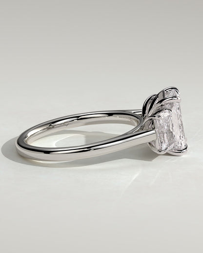 Ayla - Classic Radiant Claw Trilogy Engagement Ring - White Gold