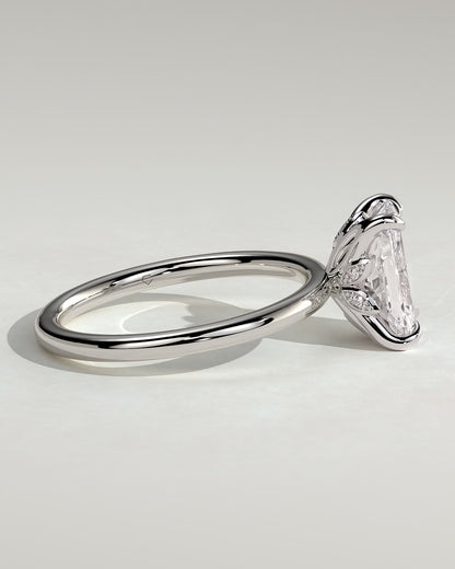 Evie - Radiant Claw Solitaire with Petal Gallery and Accent Leaf Detail Engagement Ring - White Gold